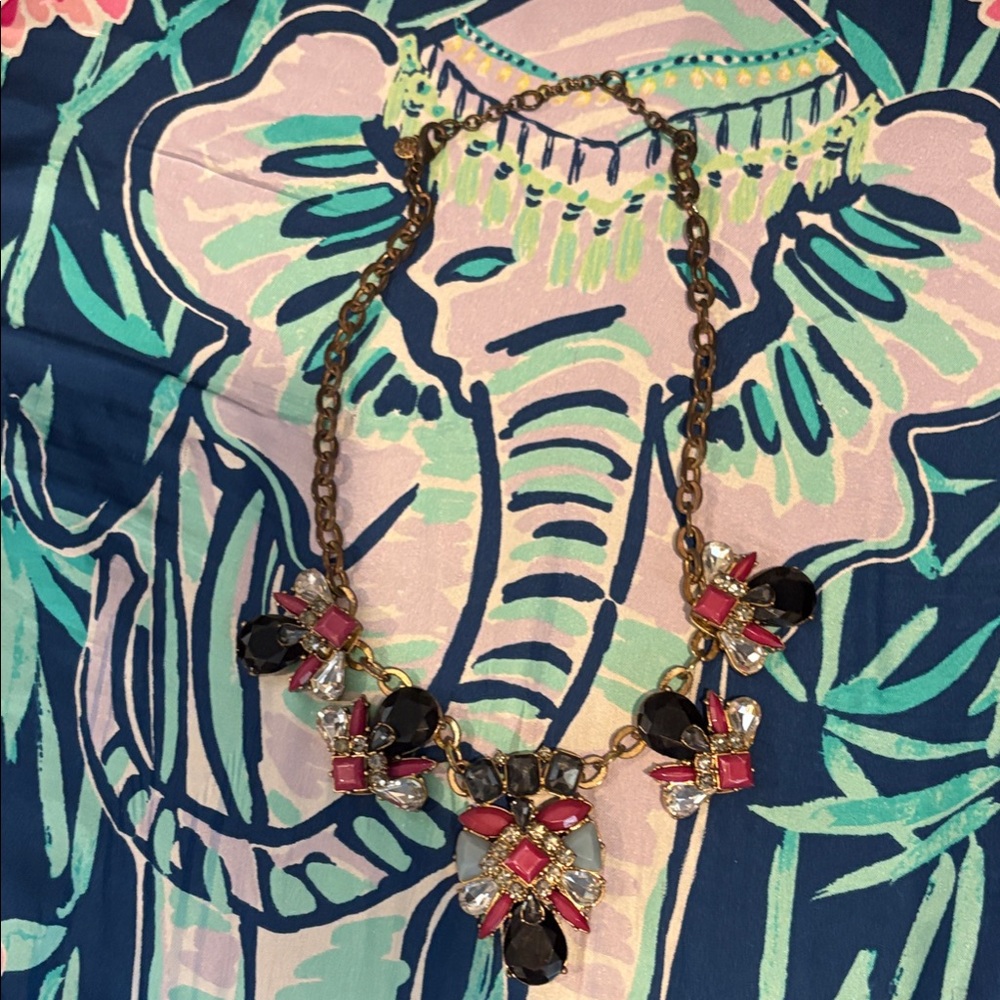 J. Crew Black and Red Statement Necklace with Bold Design